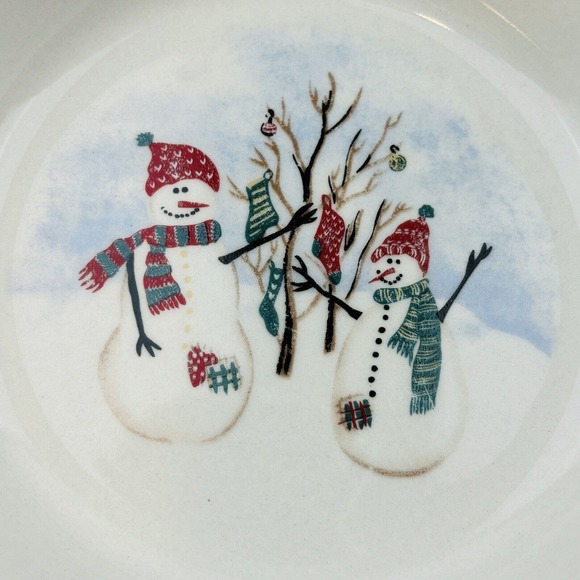 Royal Seasons Snowmen 4 Soup‎ Bowl Lot 6.75" Cereal Red Band Dots Green Trim - Picture 4 of 6
